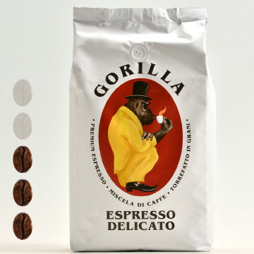 Gorilla Espresso Delicato ganze Bohnen 1kg mild mit einer angenehmen Säure Gorilla Espresso Delicato ganze Bohnen 1kg mild mit einer angenehmen Säure